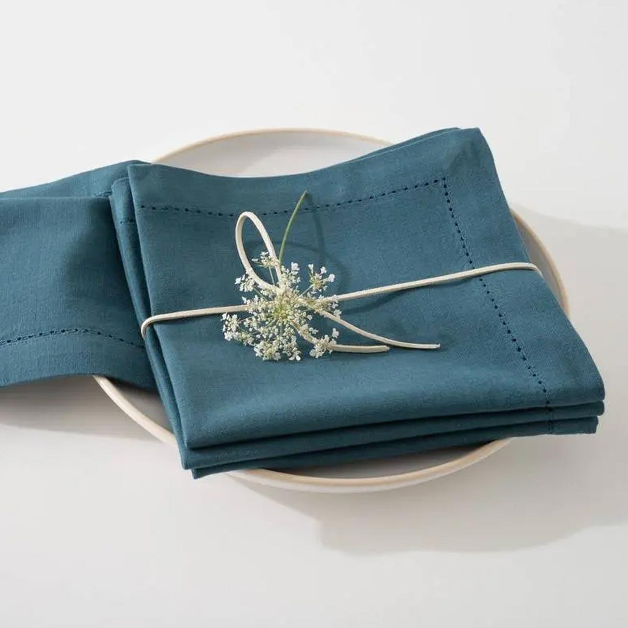 Voir la diapositive 2 : ATMOSPHERA Lot de 4 serviettes de table  chambray  40x40cm bleu canard