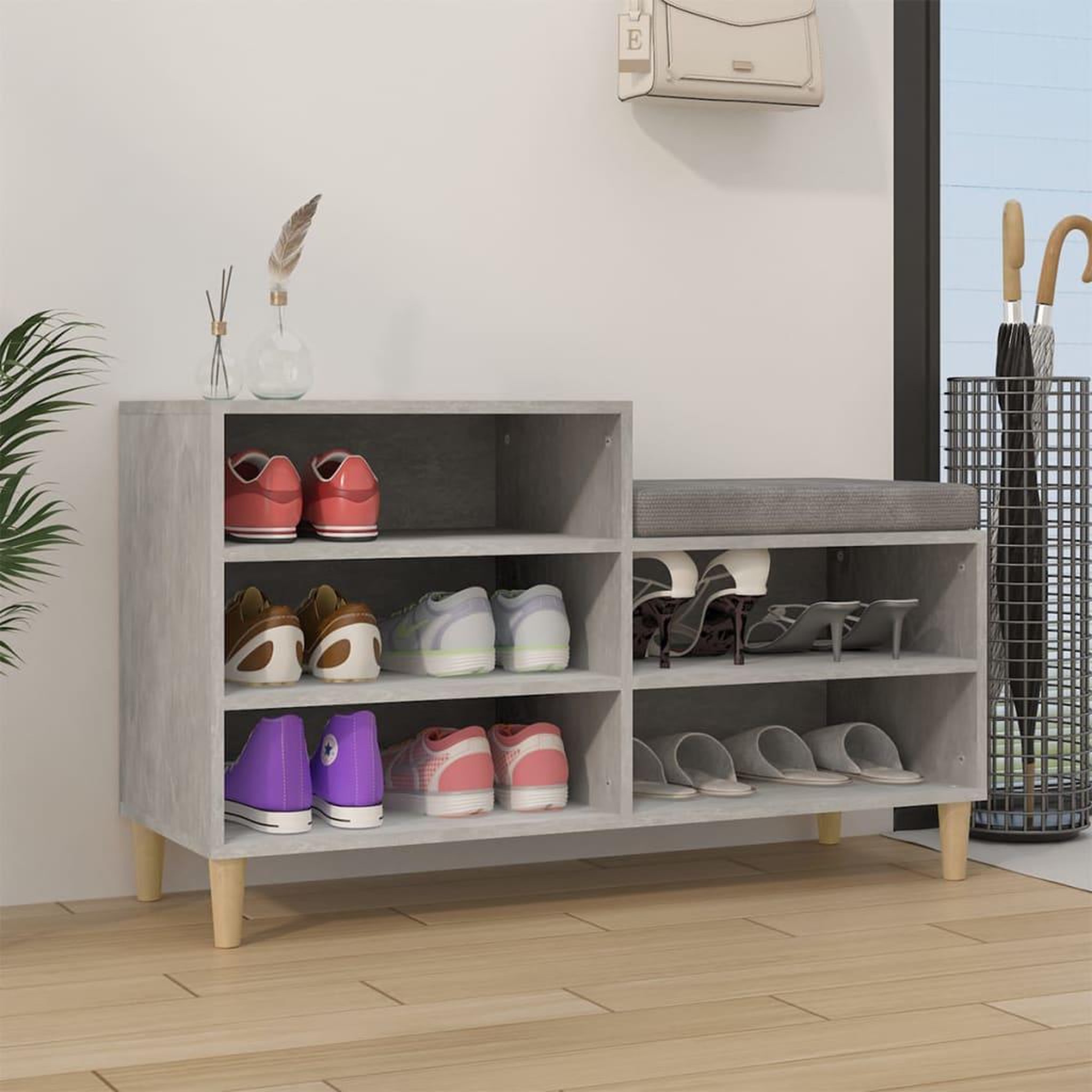 Voir la diapositive 1 : VIDAXL Armoire a chaussures Gris beton 102x36x60 cm Bois d'ingenierie