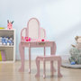 Voir la diapositive 2 : HOMCOM Coiffeuse enfant design girly - tabouret inclus - dim. 52L x 32l x 85H cm - tiroir, 3 miroirs - MDF bois de pin - rose poudré
