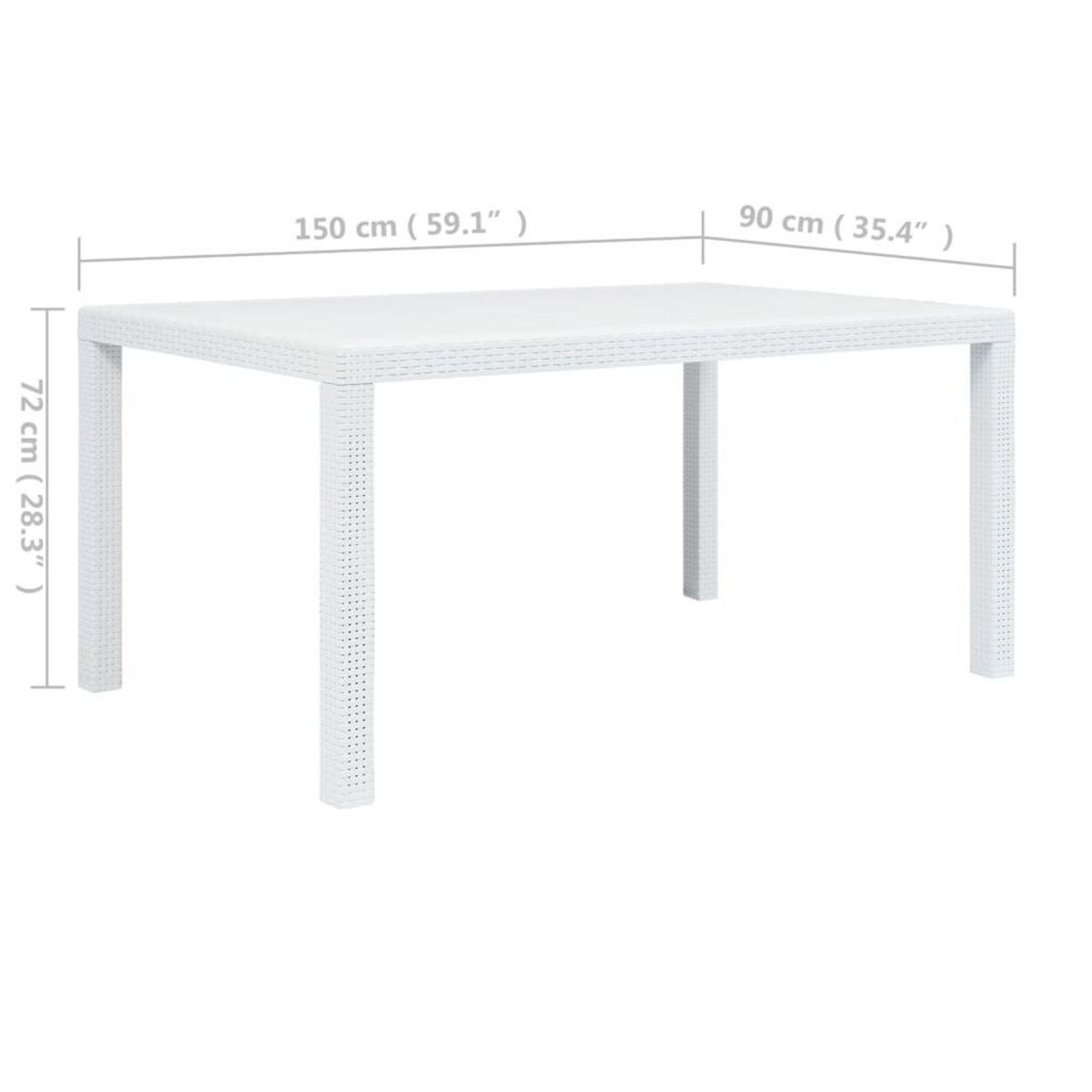 VIDAXL Table de jardin Blanc 150x90x72 cm Plastique Aspect de rotin