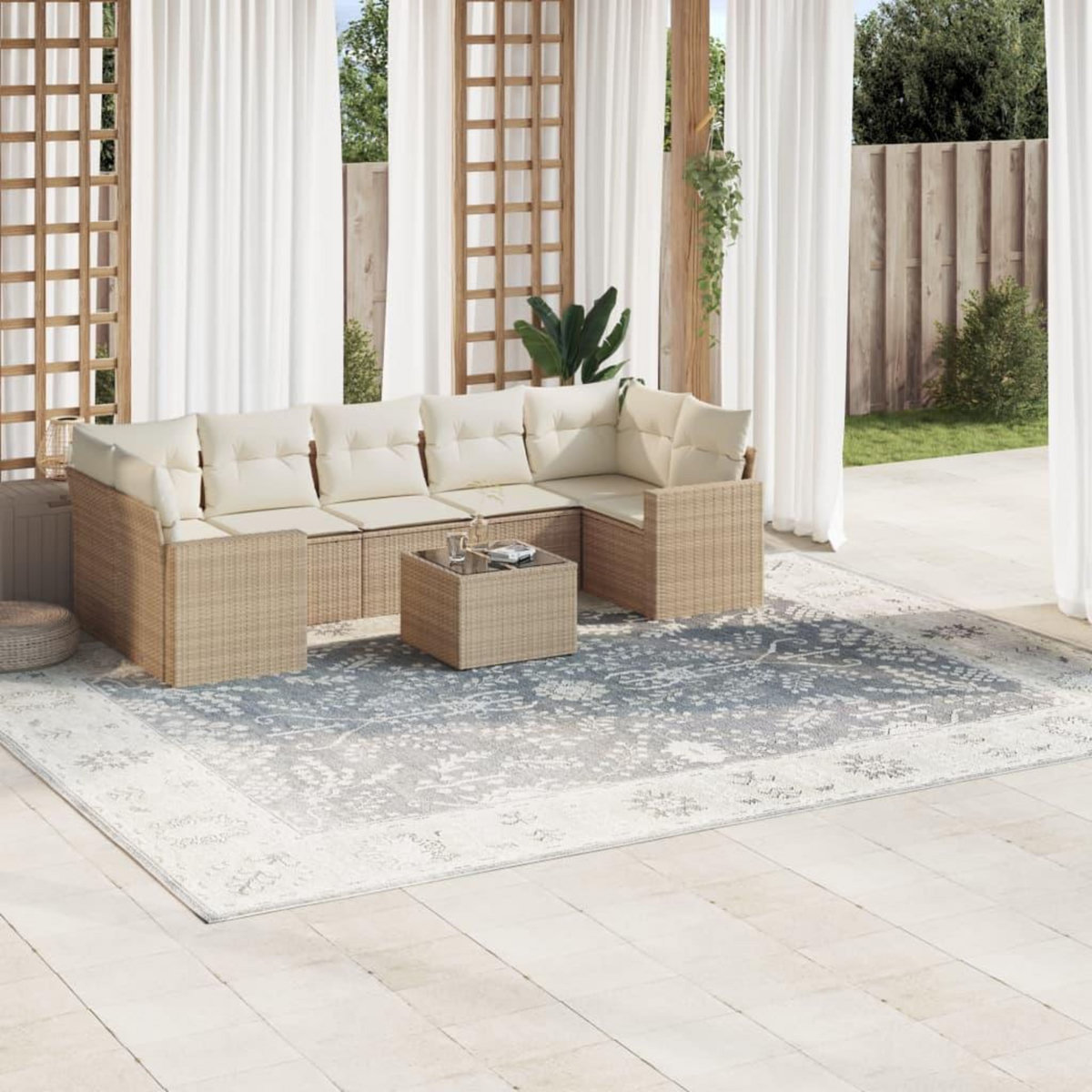 VIDAXL Salon de jardin avec coussins 8 pcs beige resine tressee