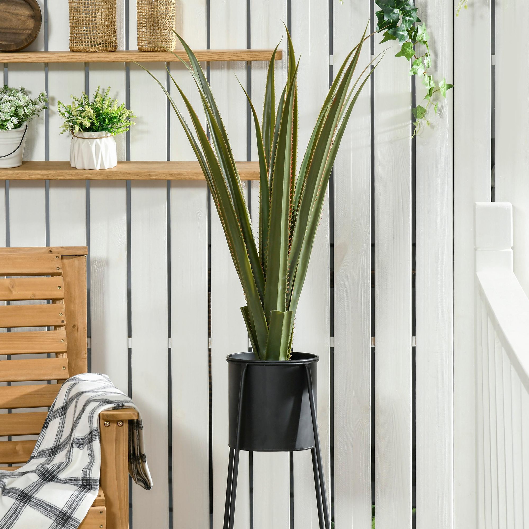 Voir la diapositive 4 : OUTSUNNY Plante artificielle agave H.90 cm 16 feuilles tronc grand réalisme pot inclus