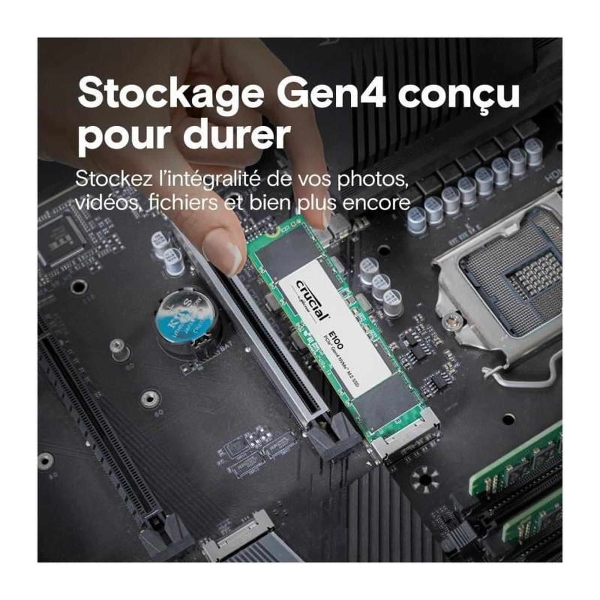 Voir la diapositive 4 : Crucial SSD interne - CRUCIAL - E100 - 480 Go - PCIe Gen4 NVMe M.2 - Jusqu'a 470 Mo/s
