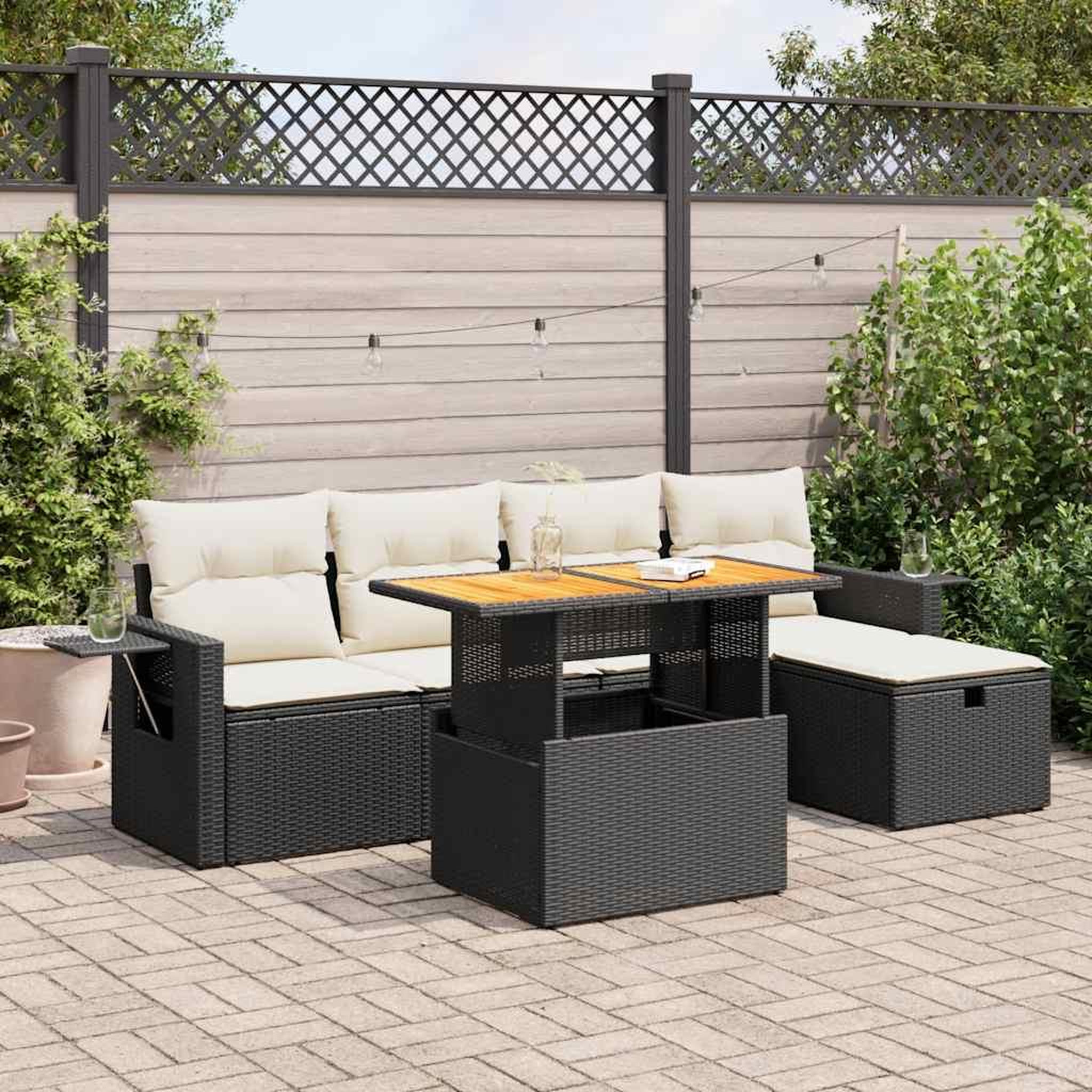 VIDAXL Salon de jardin 6 pcs avec coussins noir resine tressee acacia
