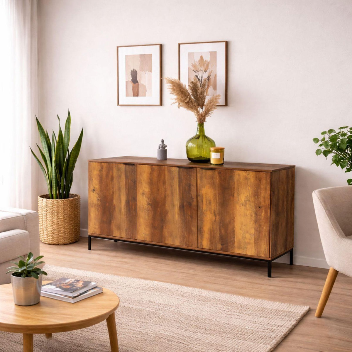 DIVERS Buffet 3 portes effet noyer JOYA - Marron