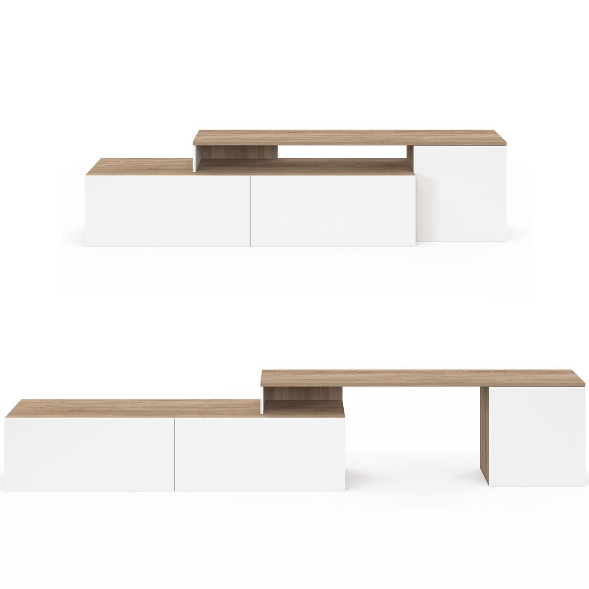 ID MARKET Meuble tv 140-180 cm modulable d'angle basile rotatif bois et blanc