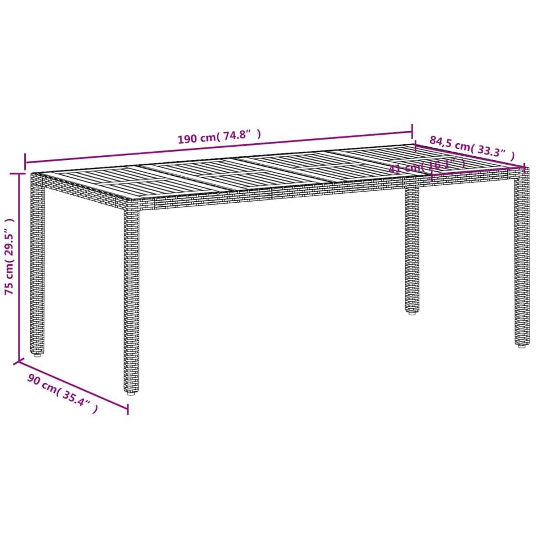 Voir la diapositive 6 : VIDAXL Table de jardin beige 190x90x75 cm resine tressee bois d'acacia