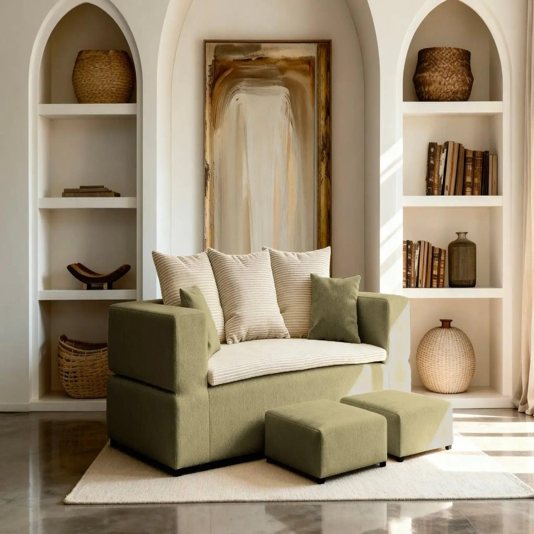 Voir la diapositive 3 : CASANOVA PARIS Ambre - canapé droit convertible bi matière avec deux poufs