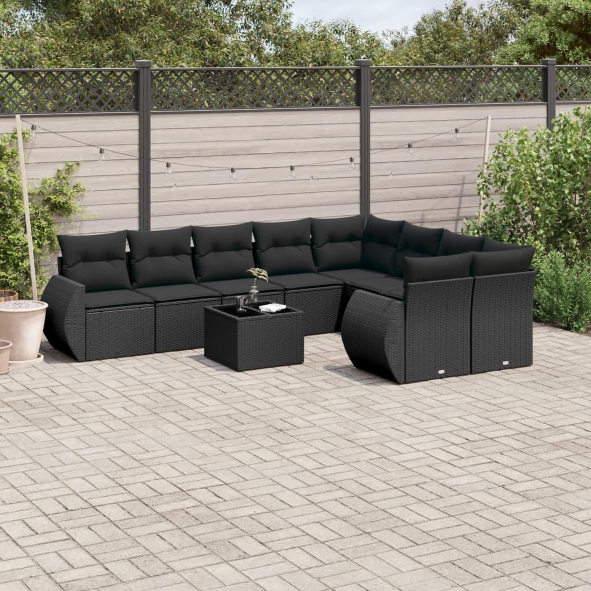 VIDAXL Salon de jardin 10 pcs avec coussins noir resine tressee