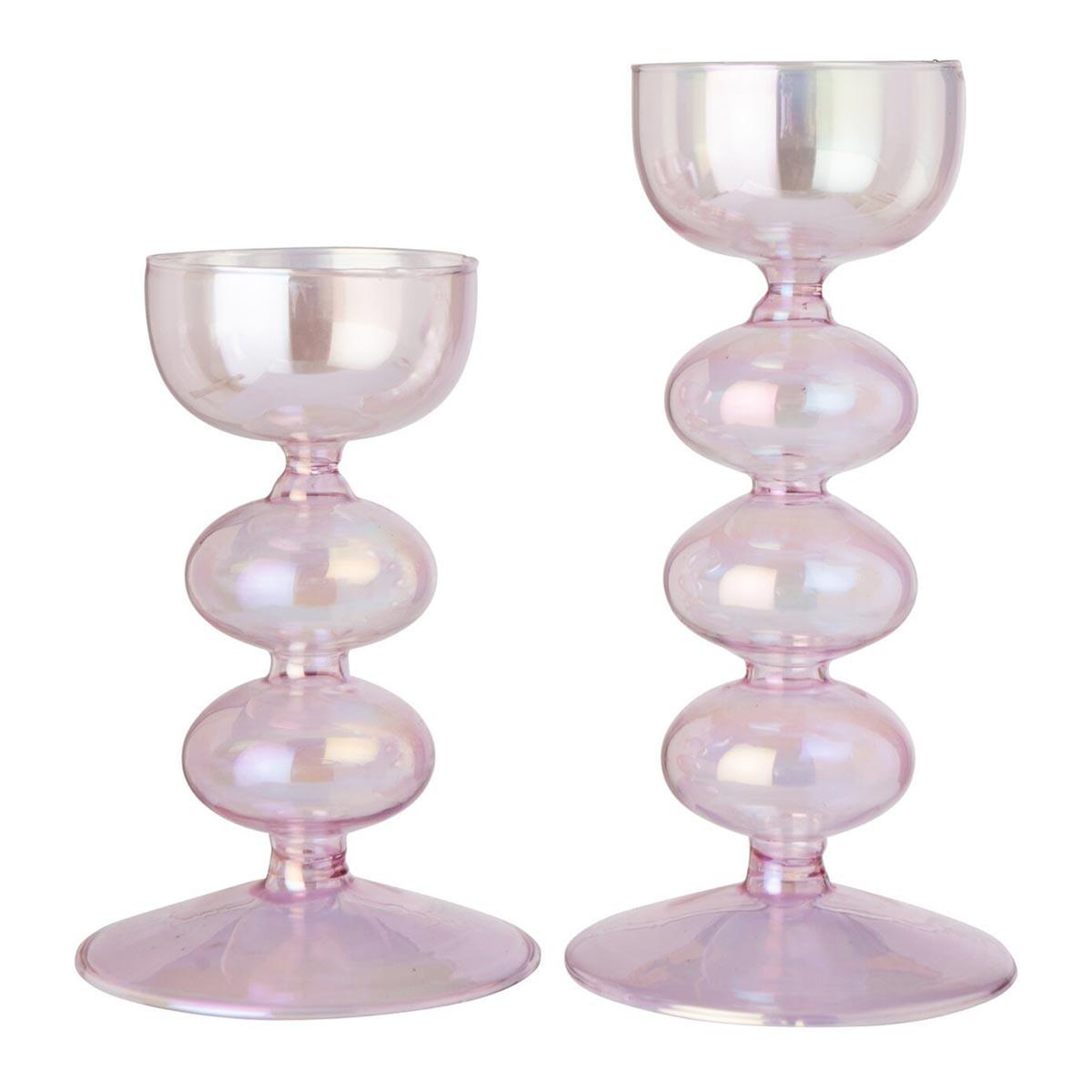 J-LINE Lot de 2 Bougeoirs en Verre  Nadège  16cm Rose