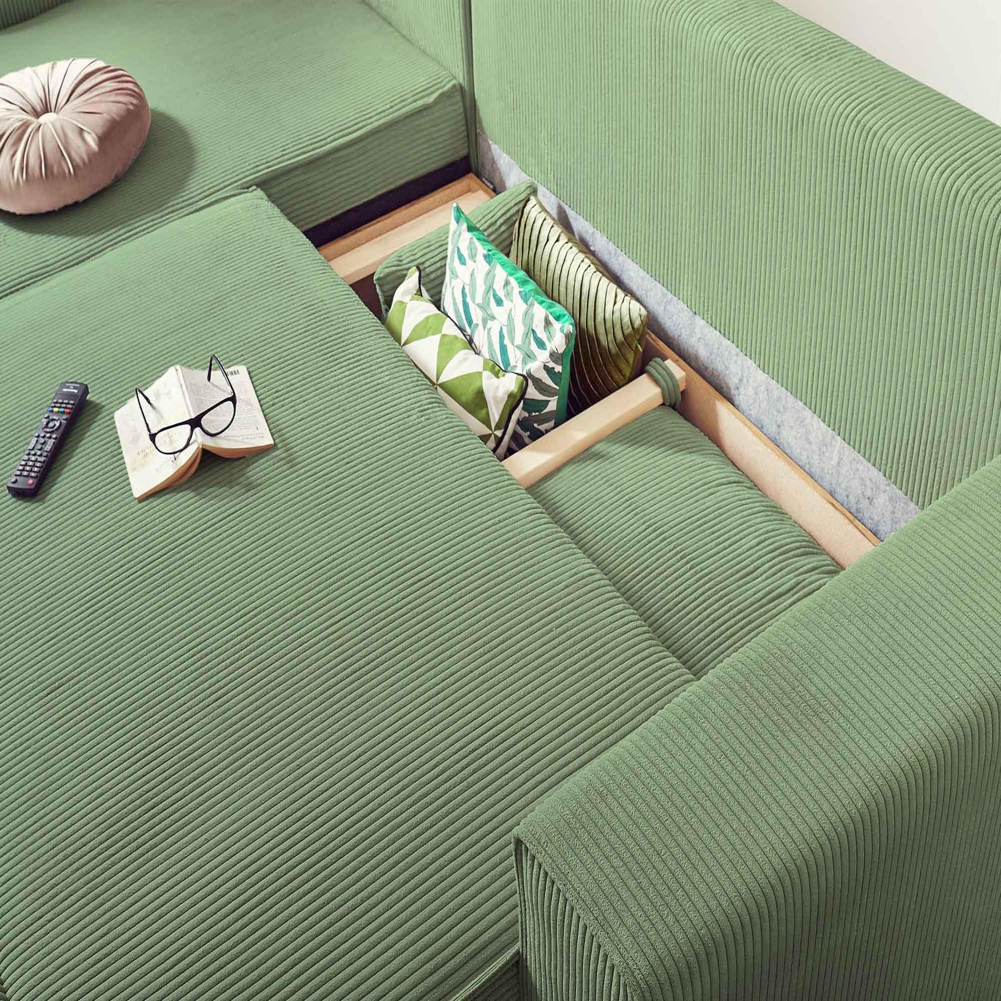 Voir la diapositive 3 : BEST MOBILIER Dellia - canapé d'angle réversible convertible - avec coffre - en velours côtelé - 4 places