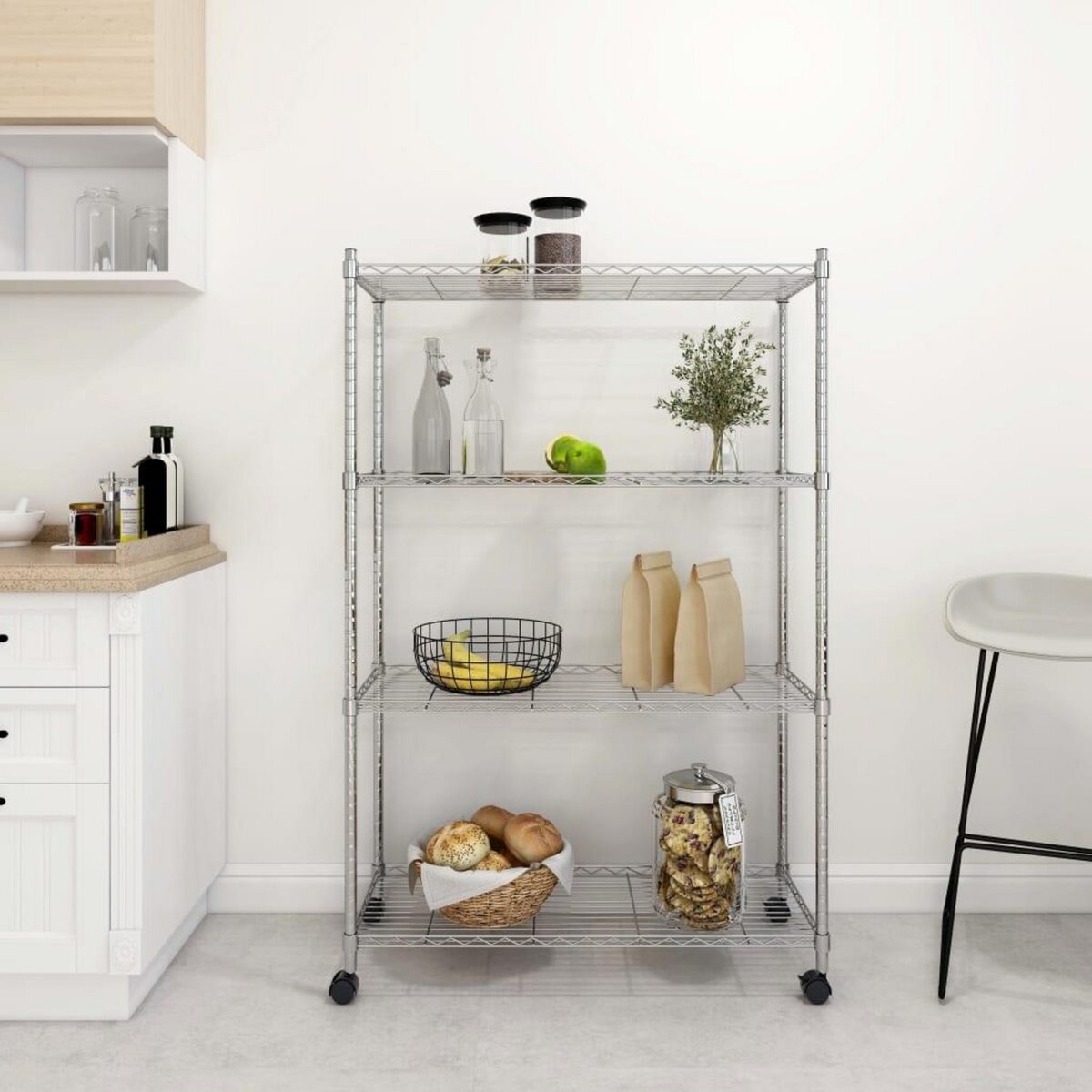 VIDAXL Etagere de rangement 4 niveaux et roues 90x35x142 cm chrome