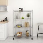VIDAXL Etagere de rangement 4 niveaux et roues 90x35x142 cm chrome