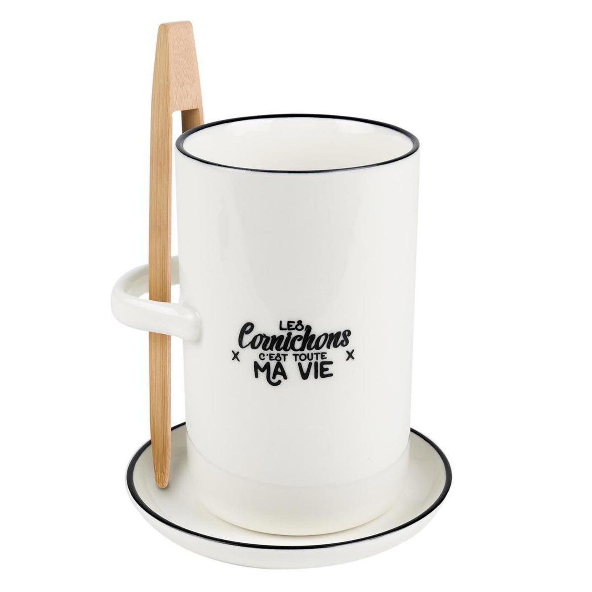 COOK CONCEPT Pot à Cornichon  Soucoupe & Pince  16cm Blanc