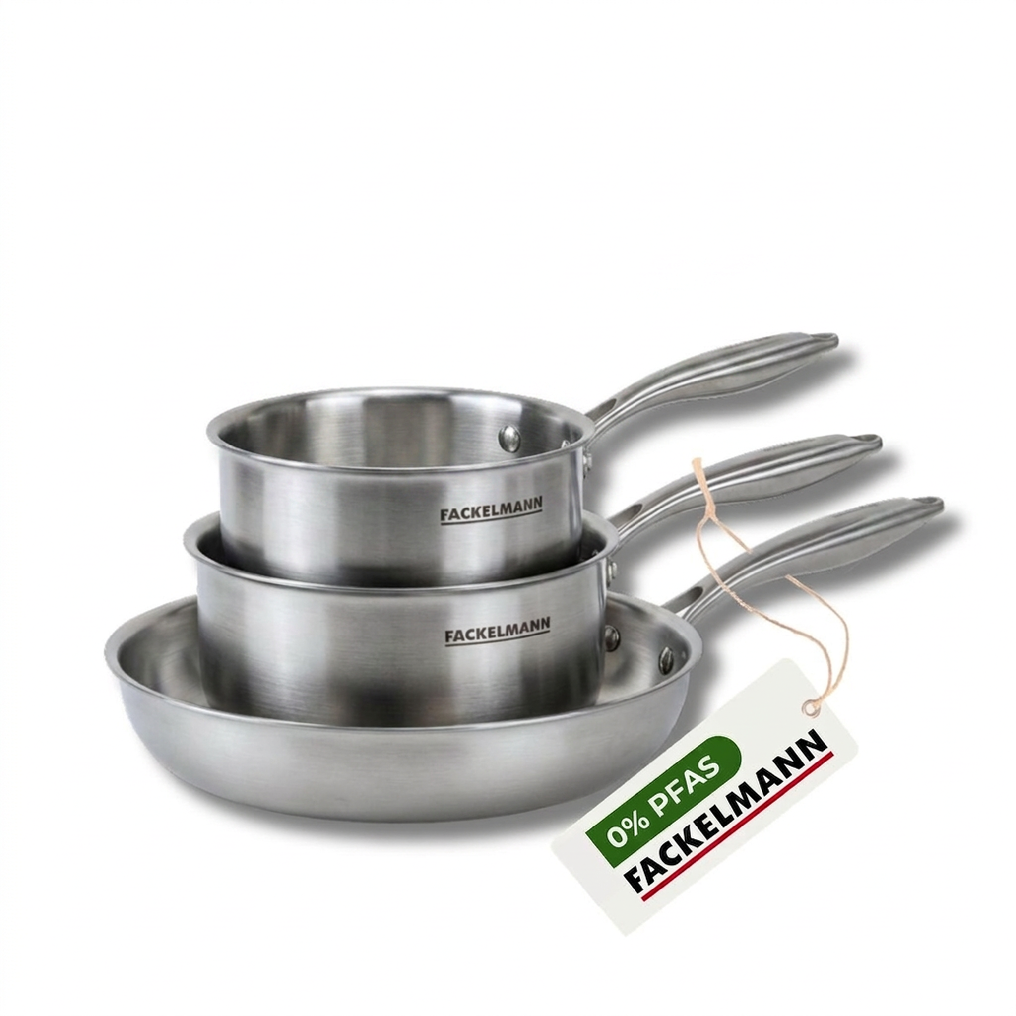 Fackelmann Batterie de cuisine avec 1 poêle de cuisson 28 cm et 2 casseroles 14/18 cm en inox sans pfas fackelmann vita3