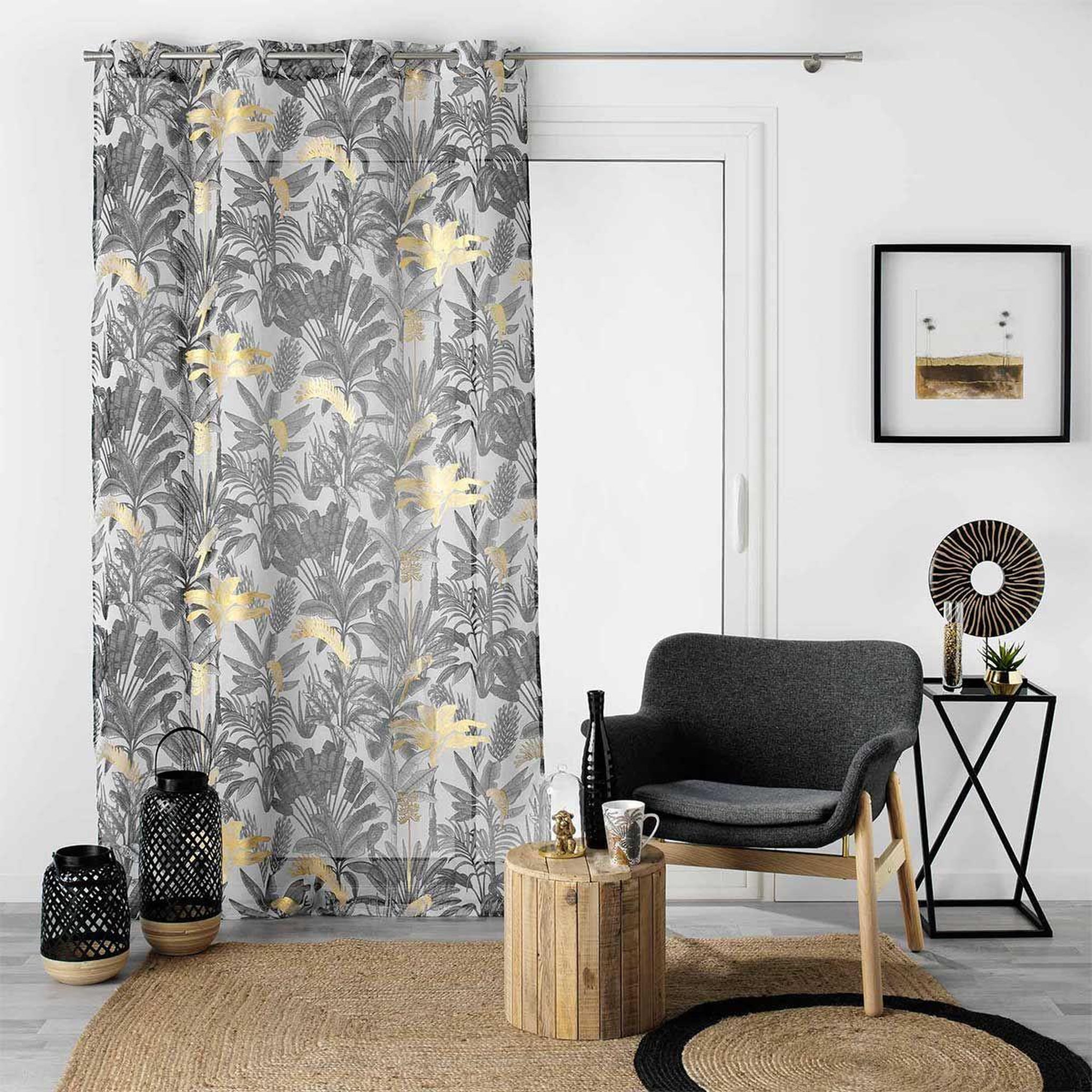 Voir la diapositive 3 : Douceur d'Intérieur Rideau voilage à œillets  karaba  140x240cm gris
