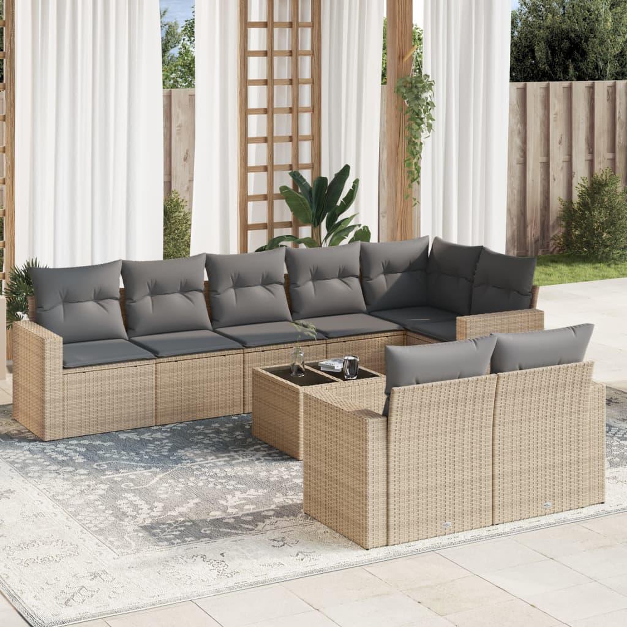 VIDAXL Salon de jardin avec coussins 9 pcs beige resine tressee