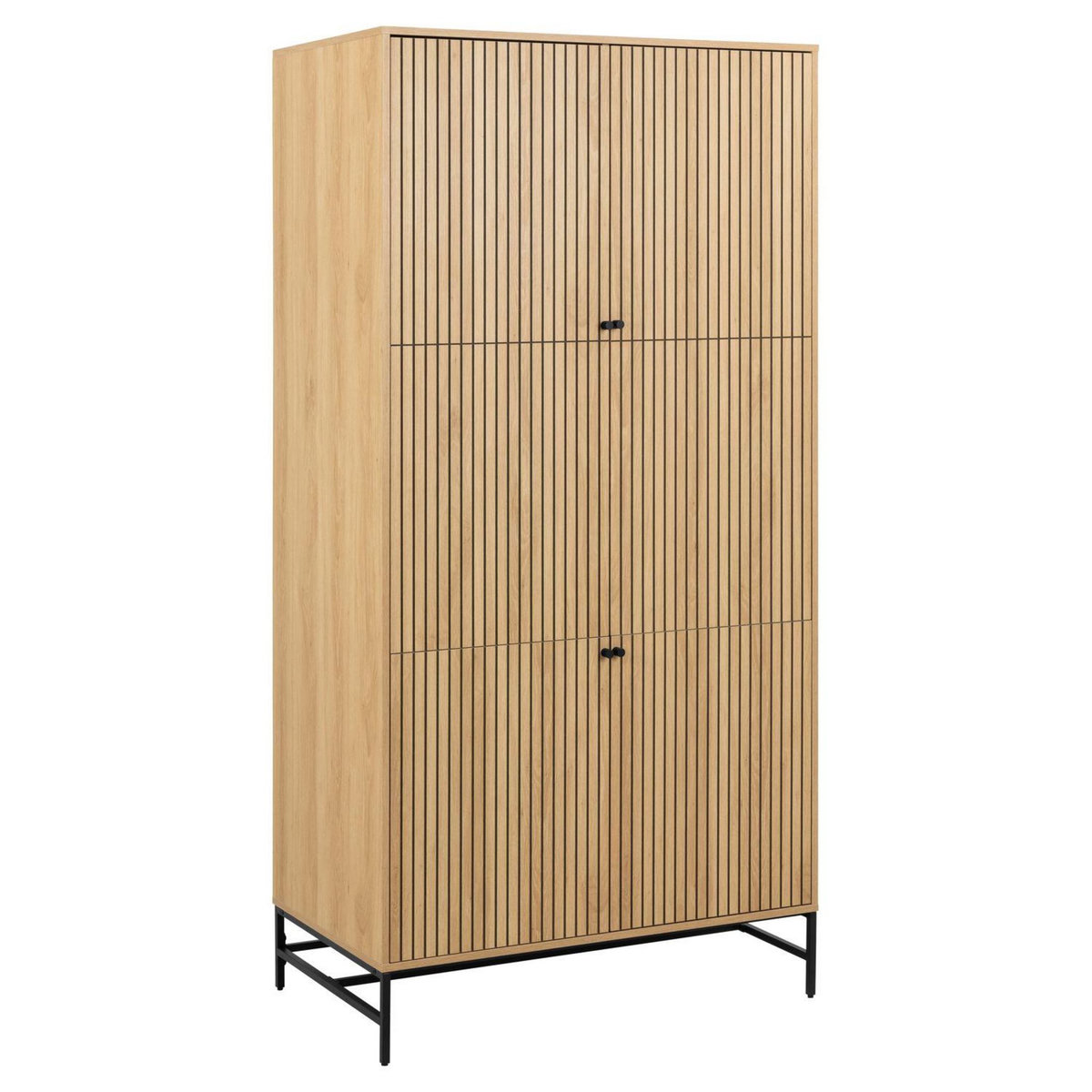 TOILINUX Armoire 4 portes et 6 étagères effet tasseaux BAÏKAL - Beige