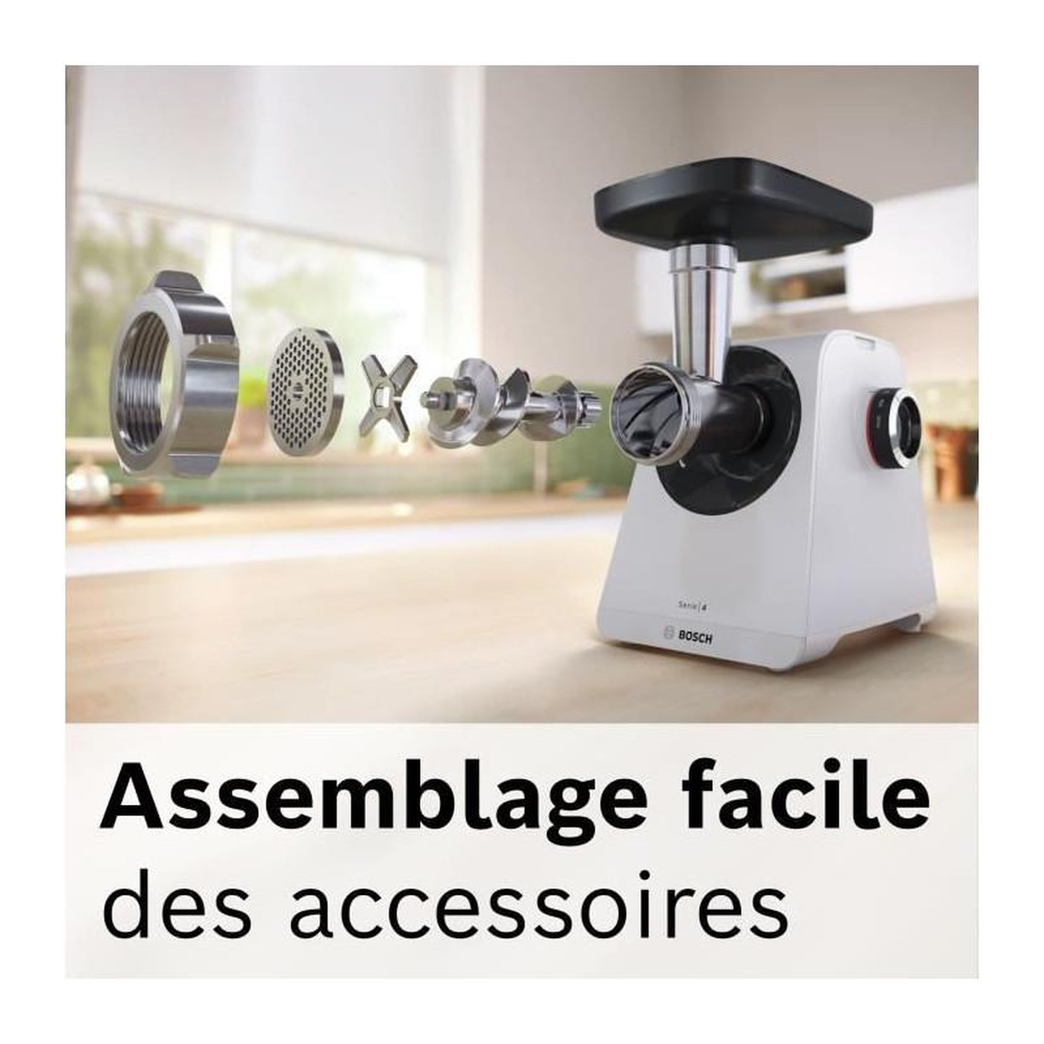 Voir la diapositive 5 : BOSCH Hachoir a viande - BOSCH - MFWS420W Série 4 - Blanc - 500 W - moteur bloqué 1900 W - 2,5 kg/mn - 2 vitesses - 2 grilles de hac