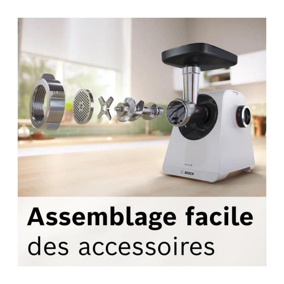 BOSCH Hachoir a viande - BOSCH - MFWS420W Série 4 - Blanc - 500 W - moteur bloqué 1900 W - 2,5 kg/mn - 2 vitesses - 2 grilles de hac