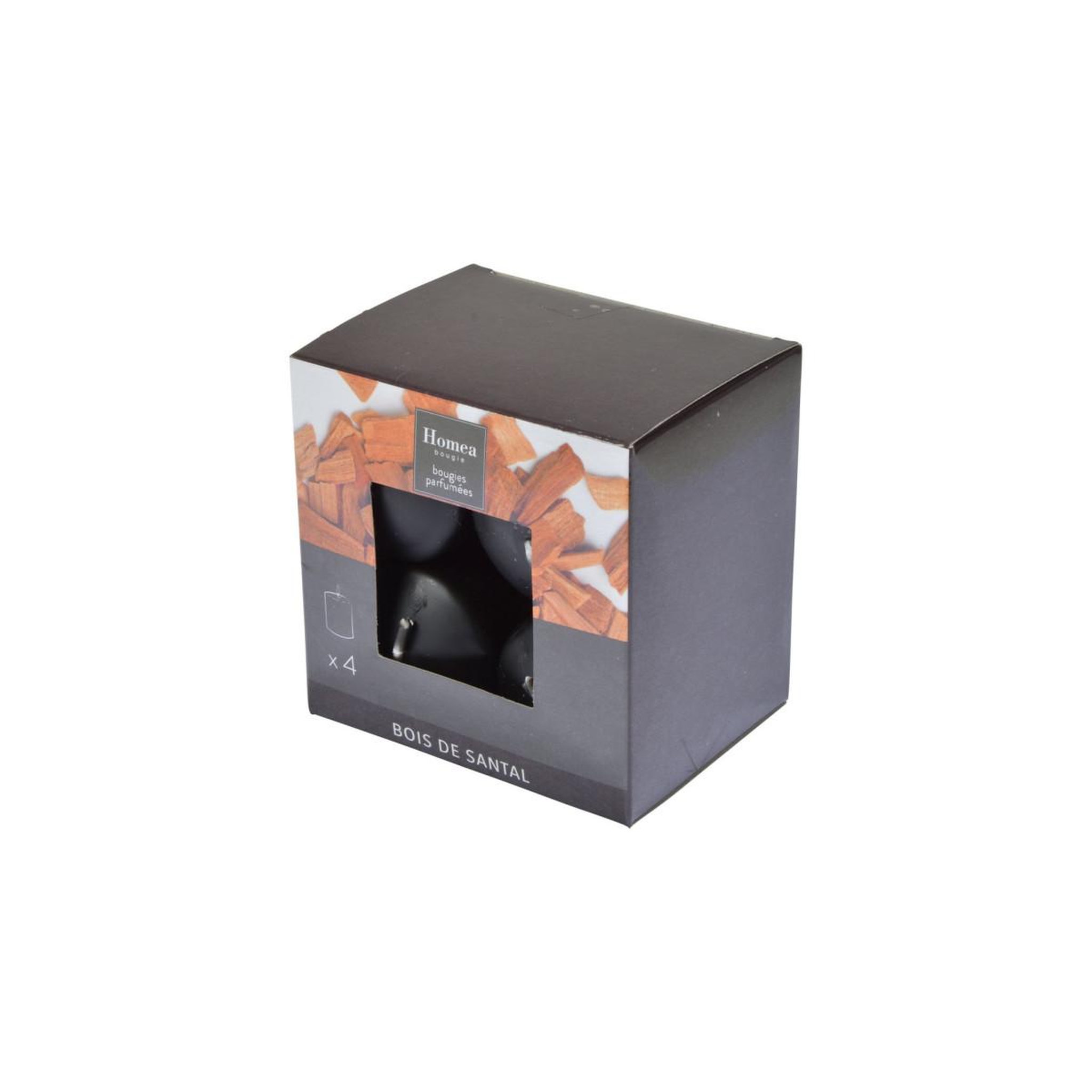 Voir la diapositive 3 : HOMEA Lot de 4 bougies pilier  essentiel ii  6cm bois de santal
