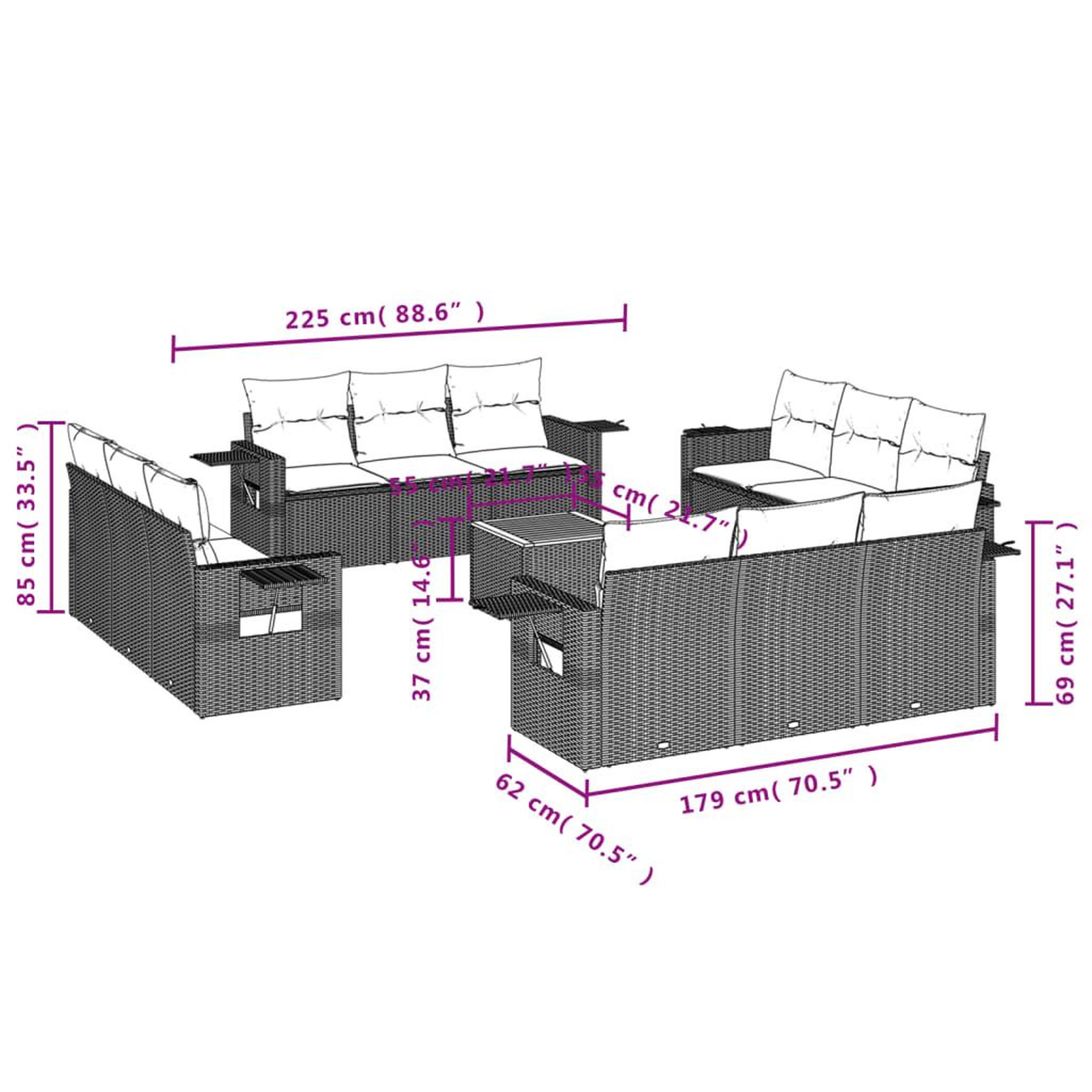 Voir la diapositive 6 : VIDAXL Salon de jardin avec coussins 13 pcs gris resine tressee