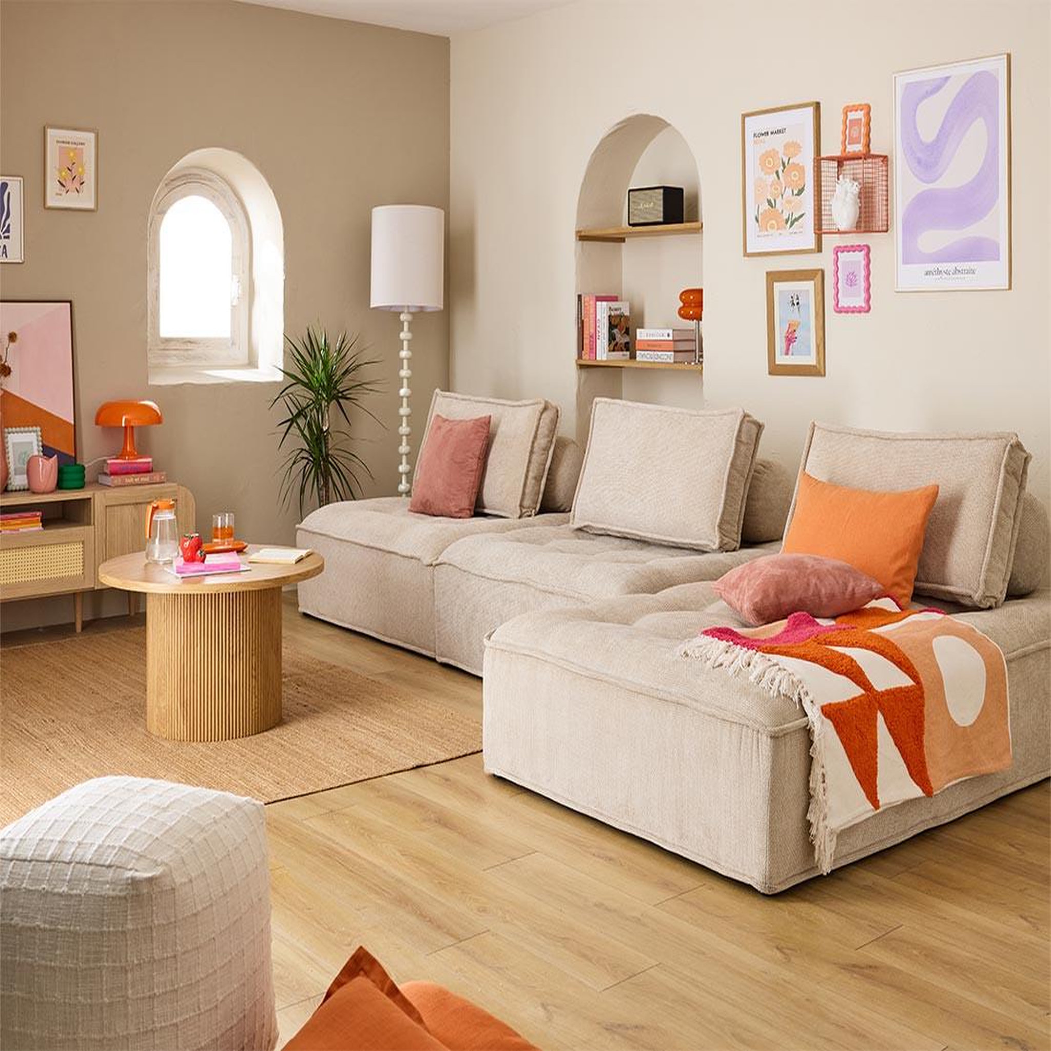 LISA DESIGN Marisol - canapé d'angle modulable 4 places - velours texturé. Coloris disponibles : Beige