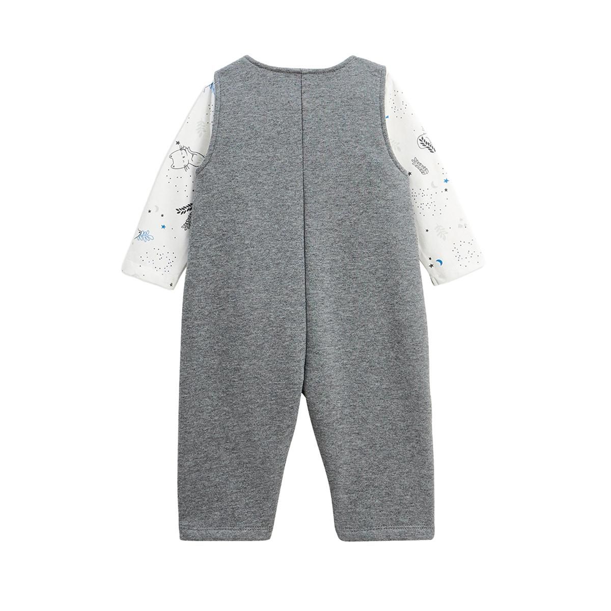 Petit Béguin Ensemble salopette bébé en molleton et t-shirt Chatmallow