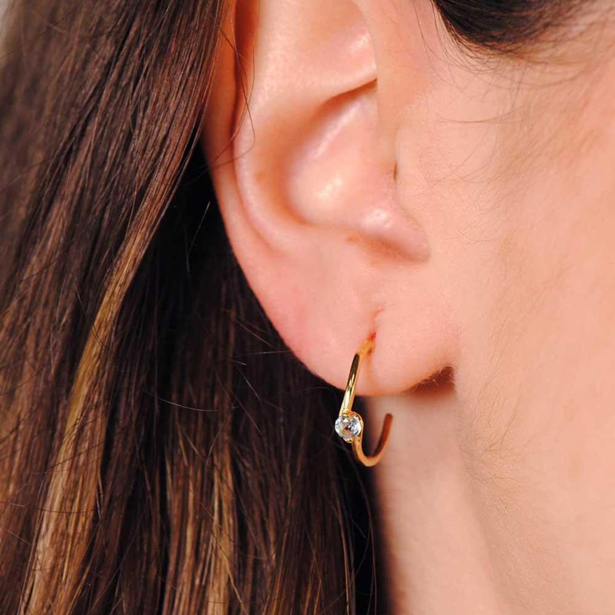 L'ATELIER D'AZUR Boucles d'Oreilles Demi Créoles Aigues-Marines - Or 18 Carats 750 Jaune