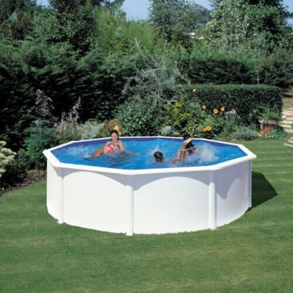 GRE Piscine hors sol acier ronde - Blanche - 4,80 x 1,22 m - FIDJI
