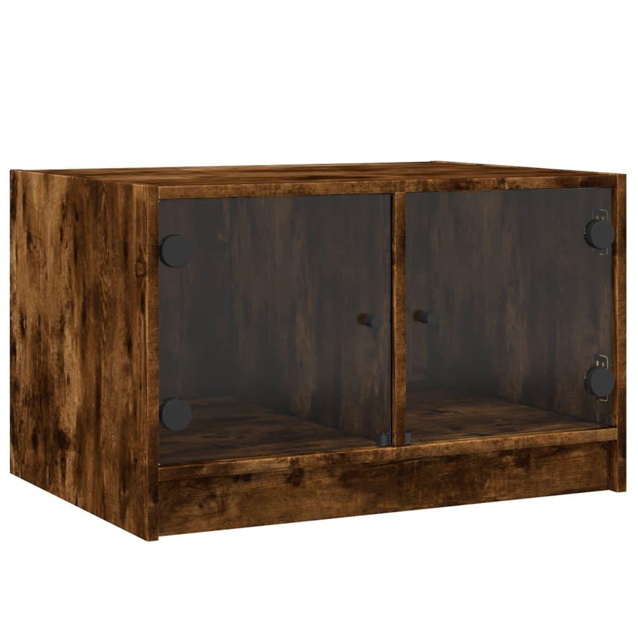 Voir la diapositive 2 : VIDAXL Table basse avec portes en verre chene fume 68x50x42 cm