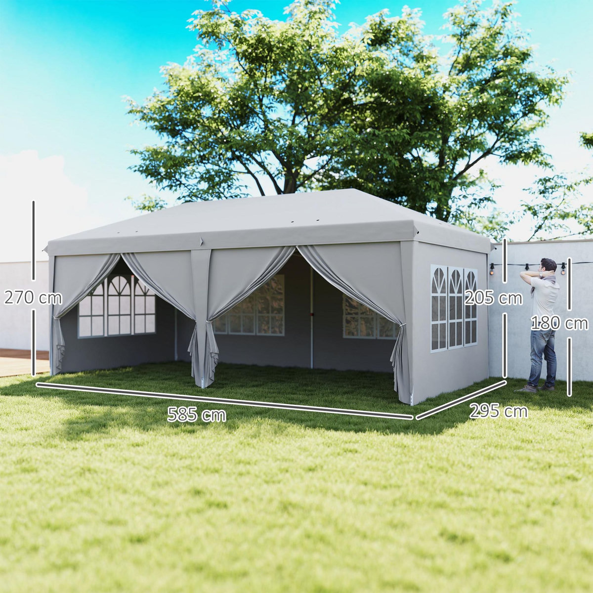 OUTSUNNY Tonnelle barnum pliant pop-up imperméabilisé 5,85L x 2,95l x 2,7H m 6 parois latérales amovibles 4 fenêtres + sac de transport gris