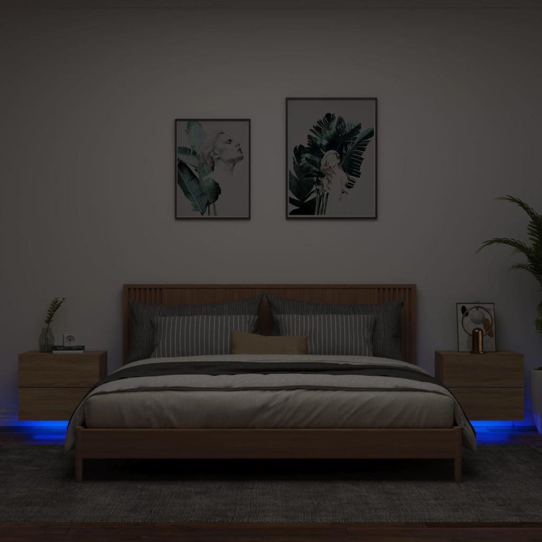 VIDAXL Tables de chevet murales avec lumieres LED 2 pcs chene sonoma