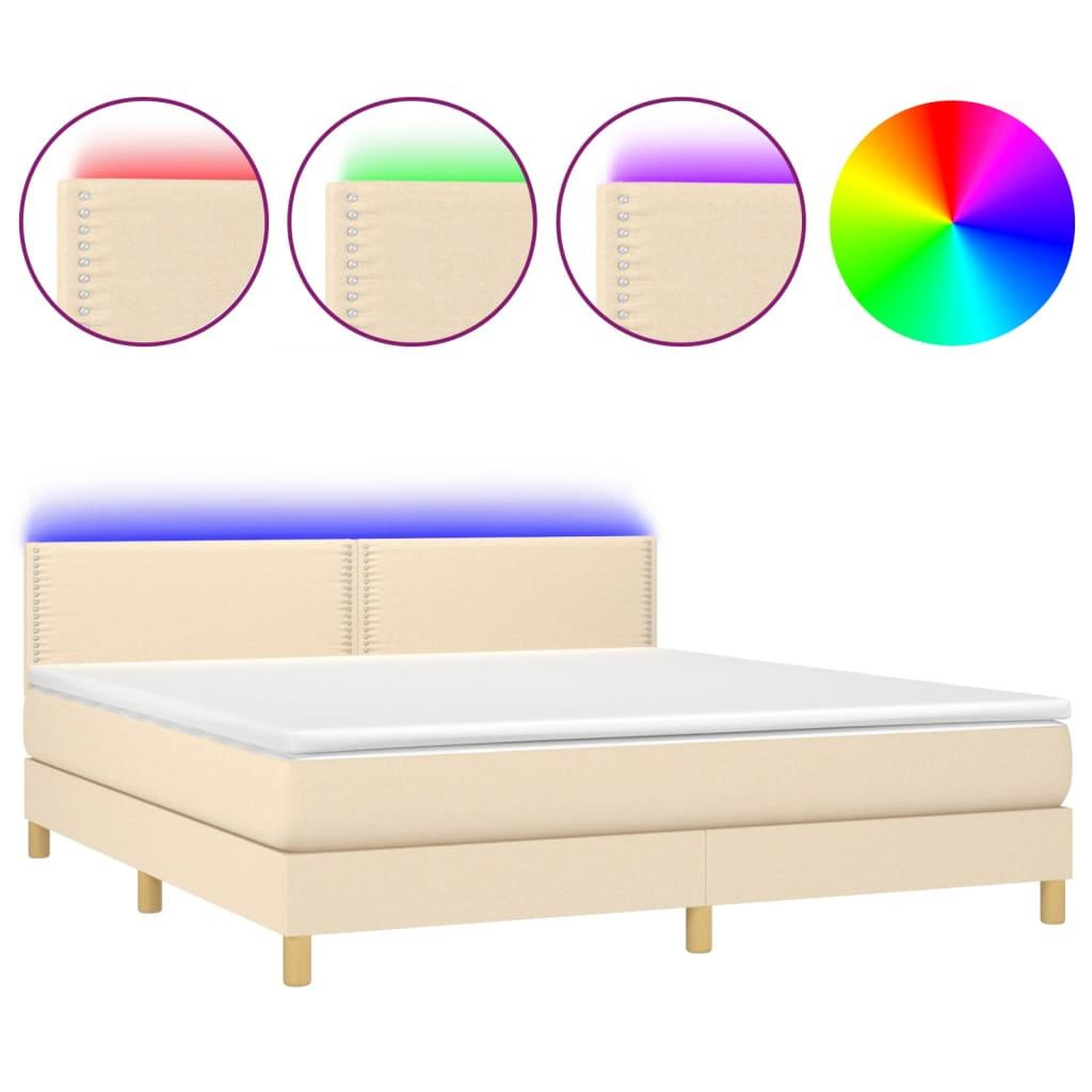 Voir la diapositive 2 : VIDAXL Sommier a lattes de lit avec matelas LED Creme 180x200 cm Tissu
