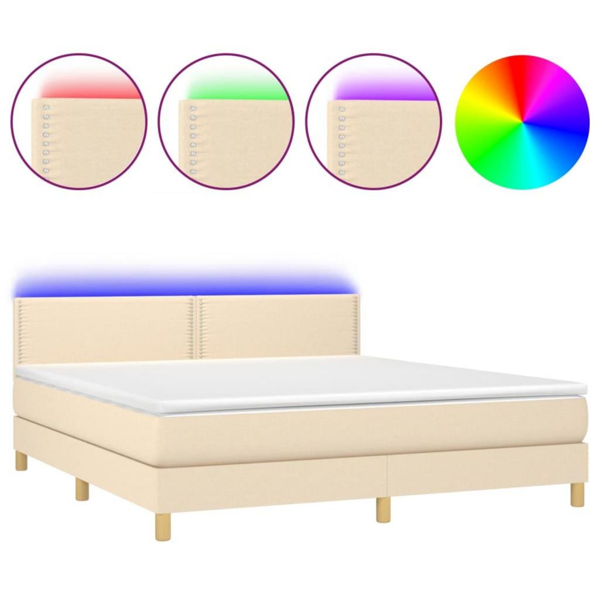 VIDAXL Sommier a lattes de lit avec matelas LED Creme 180x200 cm Tissu