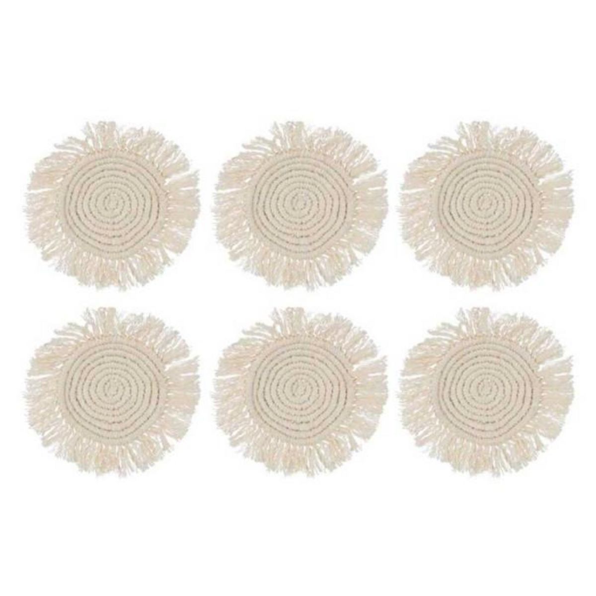 Paris Prix Lot de 6 Dessous de Verre  Franges  14cm Beige