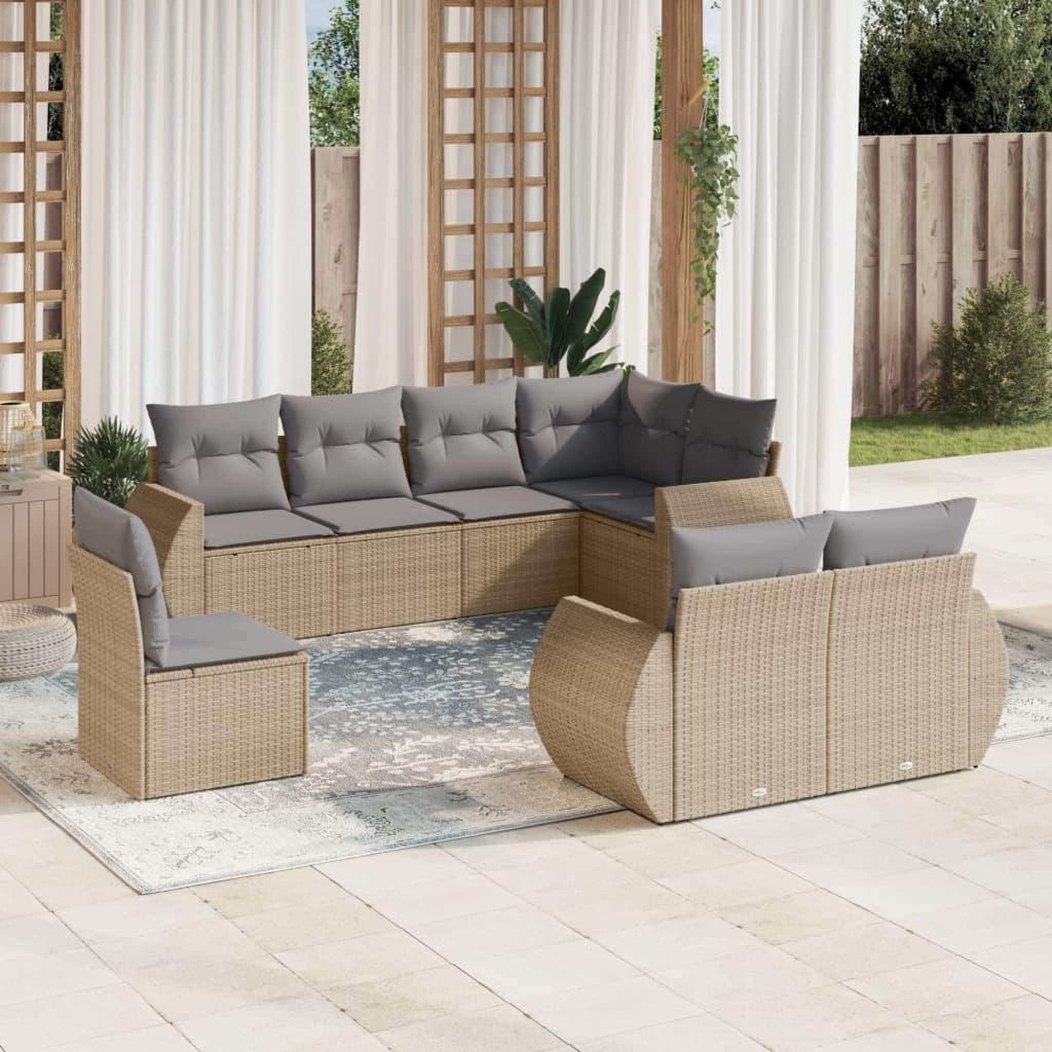 VIDAXL Salon de jardin avec coussins 8 pcs beige resine tressee