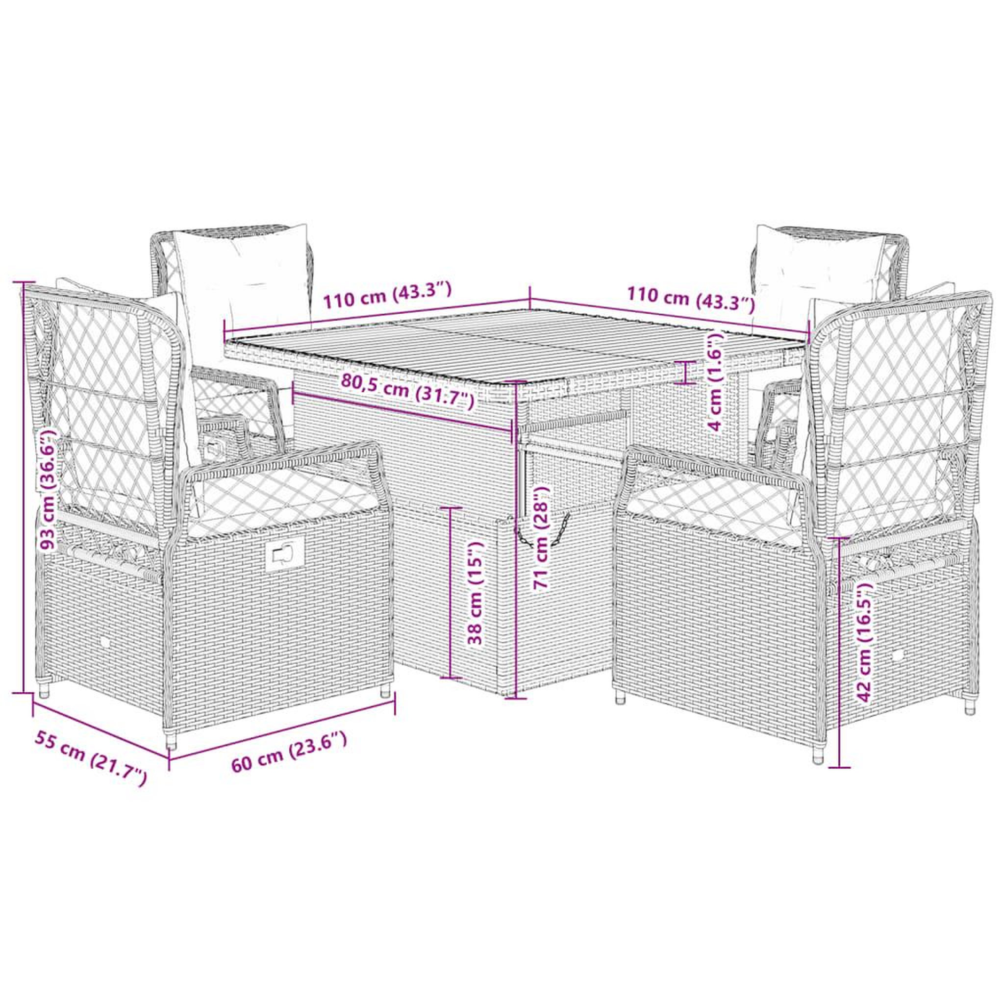 Voir la diapositive 6 : VIDAXL Ensemble a manger de jardin 5 pcs coussins gris resine tressee