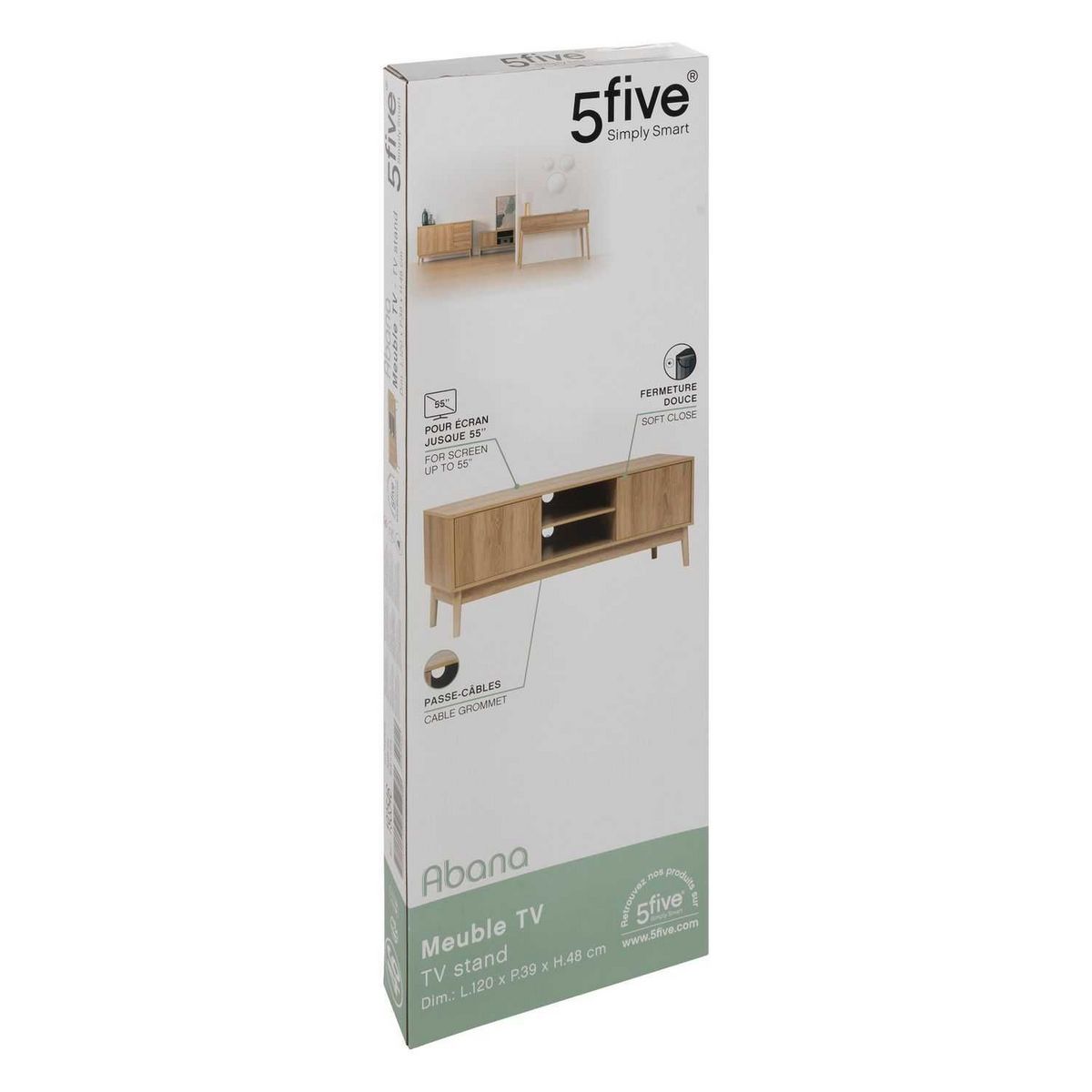 FIVE Meuble TV Liam 2 portes et 2 niches - Marron