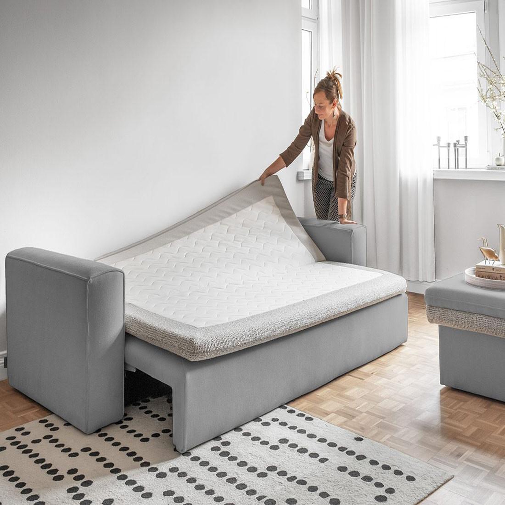 Voir la diapositive 3 : BEST MOBILIER Wilson - canapé droit 3 places convertible avec coffre en tissu et tissu texturé