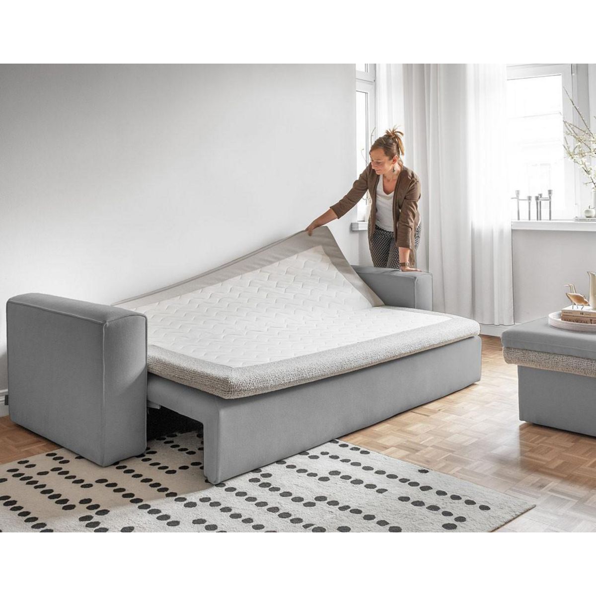 BEST MOBILIER Wilson - canapé droit 3 places convertible avec coffre en tissu et tissu texturé