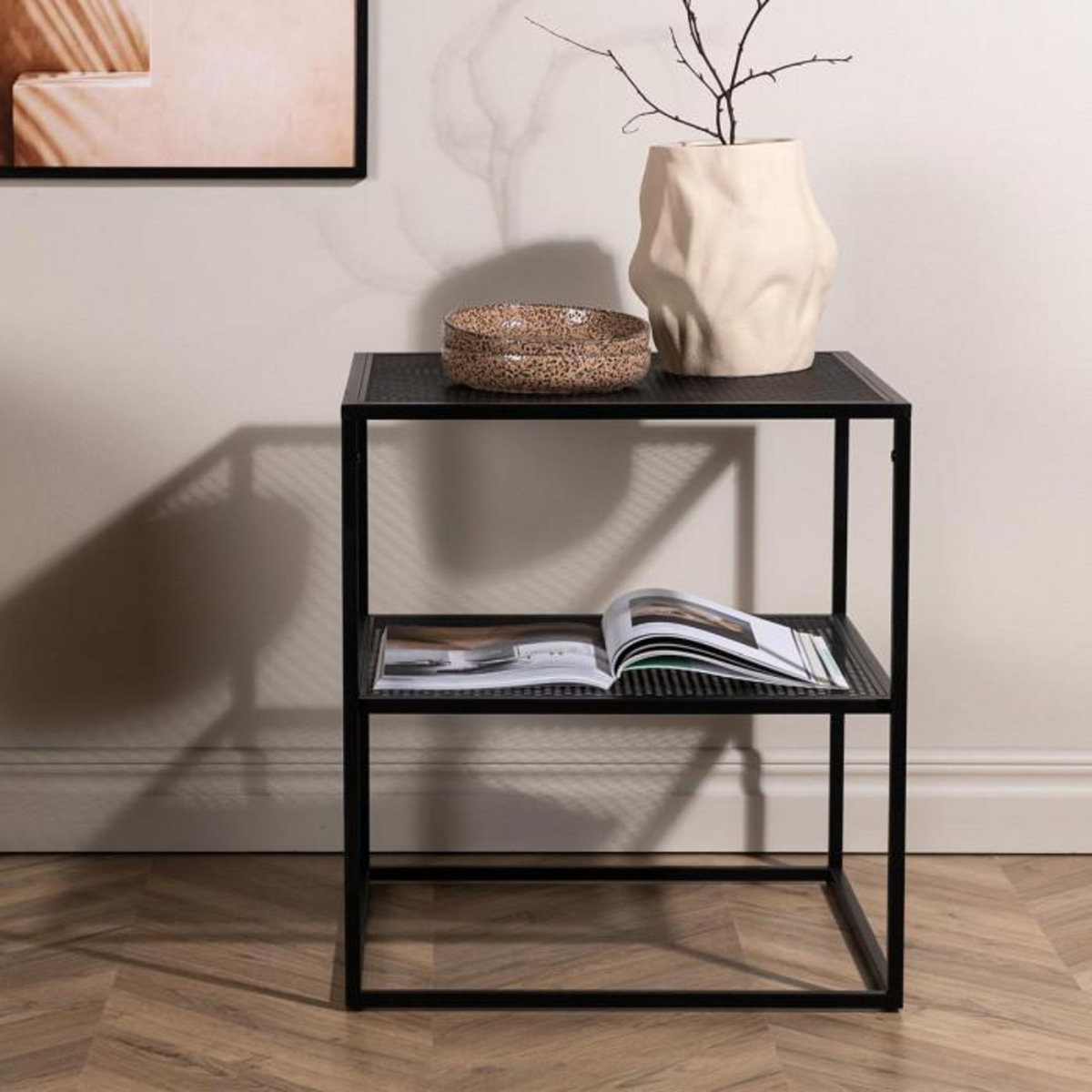 Paris Prix Table d'Appoint Avec Étagère  Netz  60cm Noir