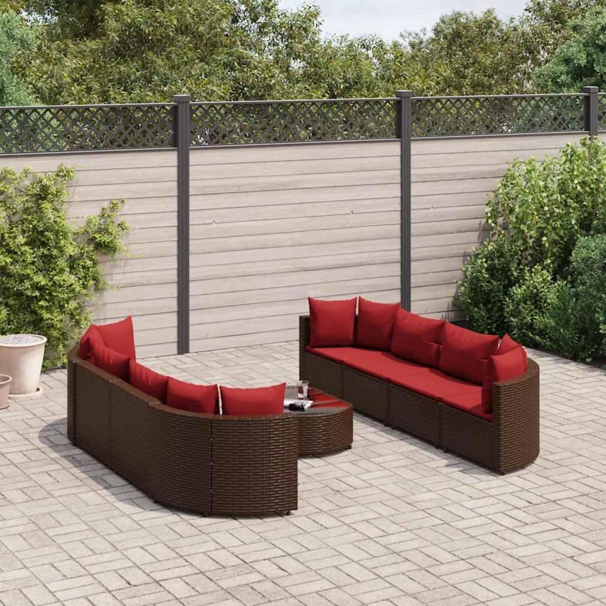 VIDAXL Salon de jardin avec coussins 9 pcs marron resine tressee
