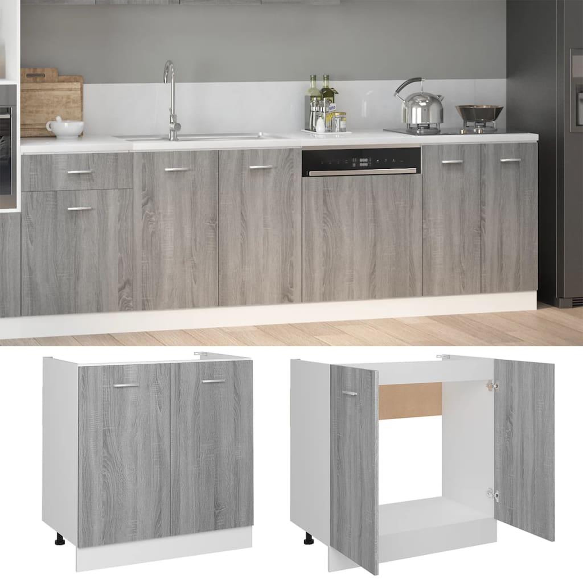 Voir la diapositive 3 : VIDAXL Armoire de plancher d'evier Sonoma gris 80x46x81,5 cm