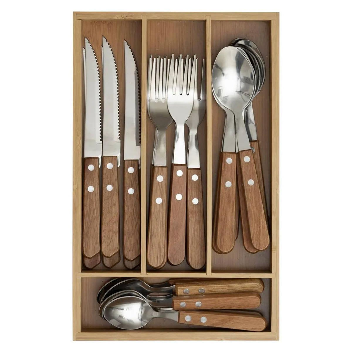 SECRET DE GOURMET Ménagère 24 Pièces & Bac  Cadence  30cm Naturel