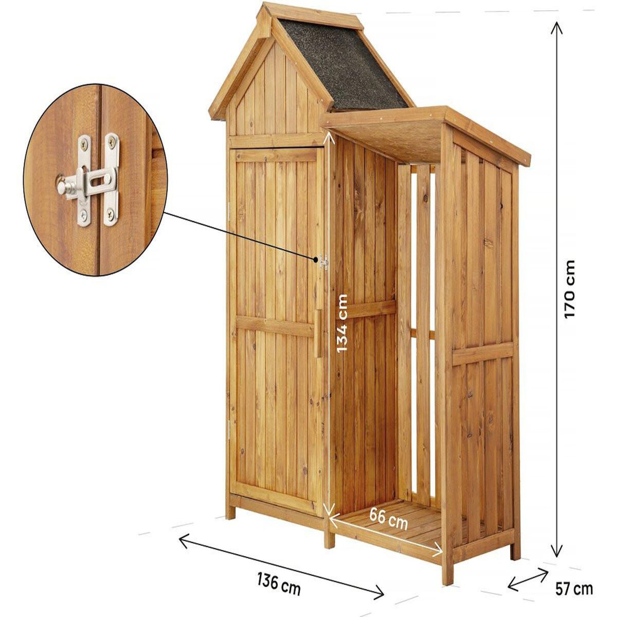 Habitat et Jardin Armoire de jardin en bois avec range-bûches  Noé  - 136 x 57 x 170 cm - Marron