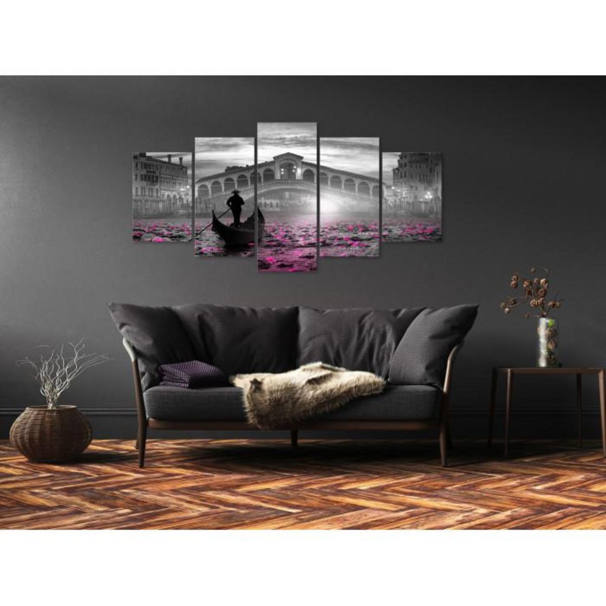 Paris Prix Tableau Imprimé 5 Panneaux  Magic Venice Wide Grey
