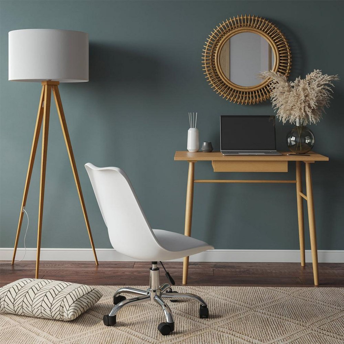 Rendez vous déco Chaise de bureau blanche sur roulettes - Skandi