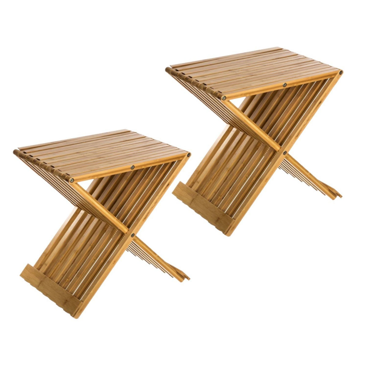 TOILINUX 2 Tabourets pliants en bambou Delca - H. 45 cm - Beige