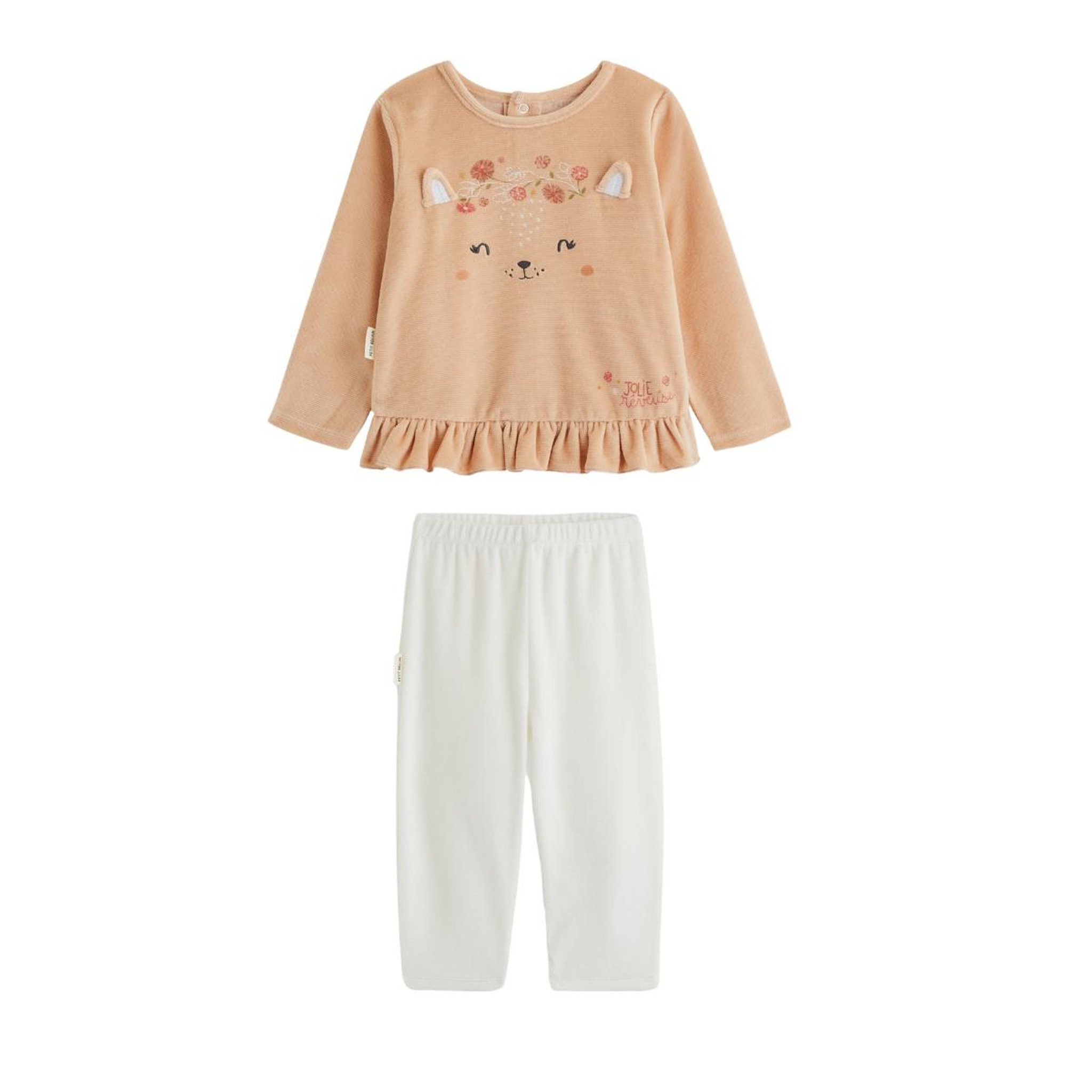 PETIT BEGUIN Pyjama enfant 2 pièces en velours petite rêveuse. Coloris disponibles : Rose